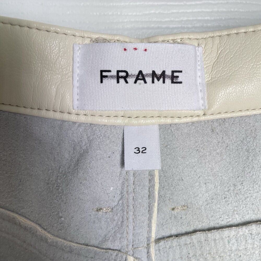 FRAME Womens Pants Size 32 Ivory Bone Faux Leather Straight Jean New - Picture 12 of 16